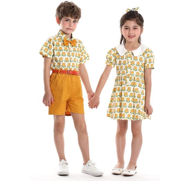 Girls' dresses, boys' clothing, short sleeves