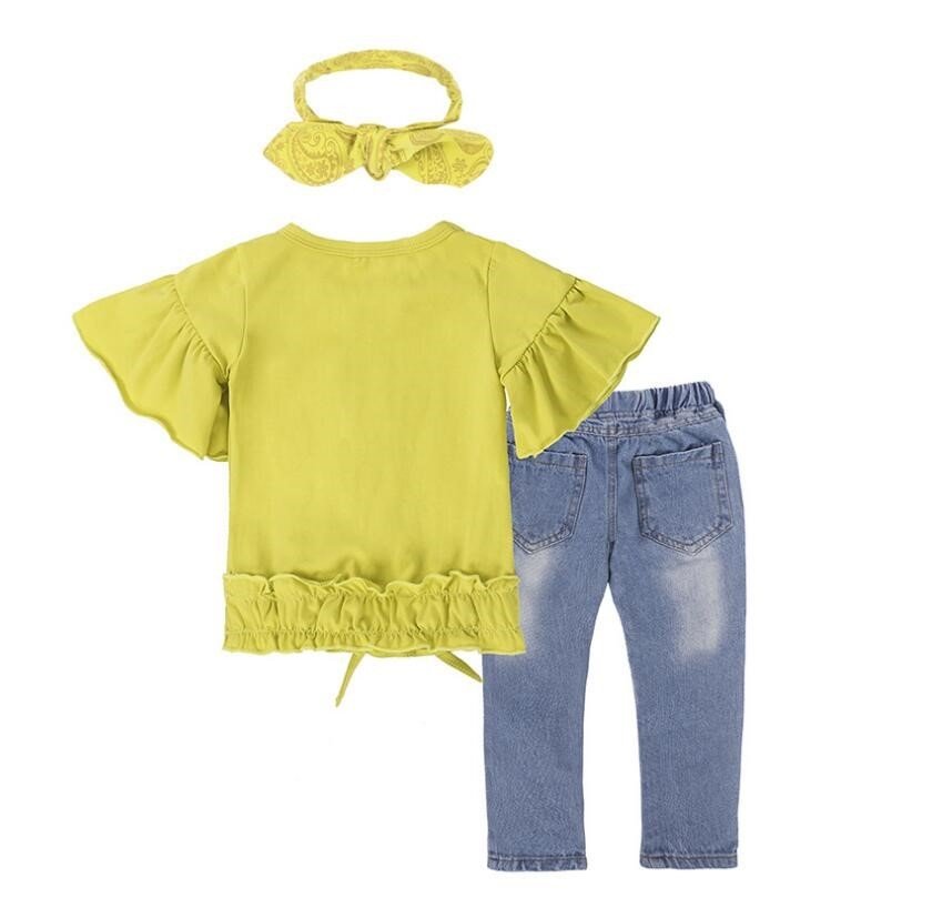 Cotton yellow letter T-shirt and jeans set - Image 2